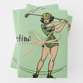 Warm Up for Golfing Personal Lady Golfer Green Wrapping Paper Sheets
