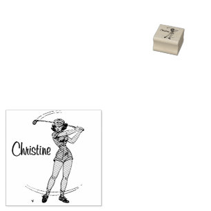 Warm Up for Golfing Personal Lady Golfer Rubber Stamp
