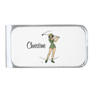 Warm Up for Golfing Personal Lady Golfer Silver Finish Money Clip