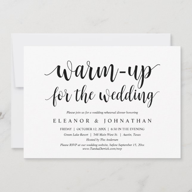 Warm-up for the Wedding, Rehearsal Dinner Party Invitation (Front)