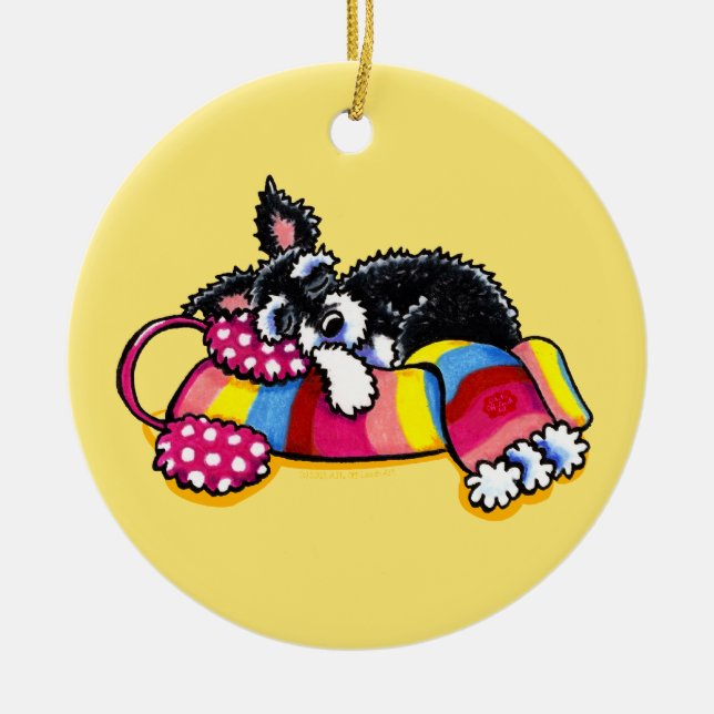 Warm Up Little Schnauzer Ceramic Ornament (Front)