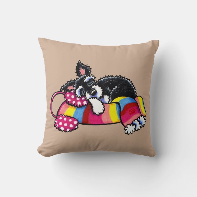Warm Up Little Schnauzer Neutral Throw Pillow (Front)