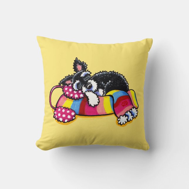 Warm Up Little Schnauzer Throw Pillow (Front)