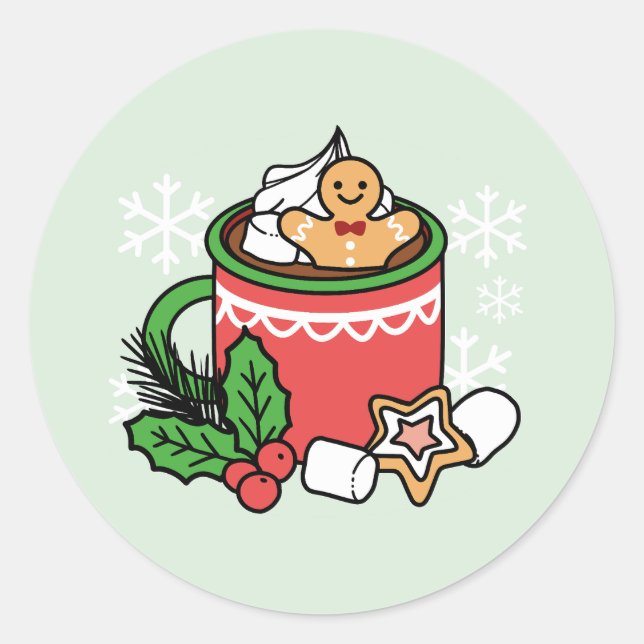 Warm Up with Snow Fall Cocoa Calls - Winter Drink Classic Round Sticker (Front)