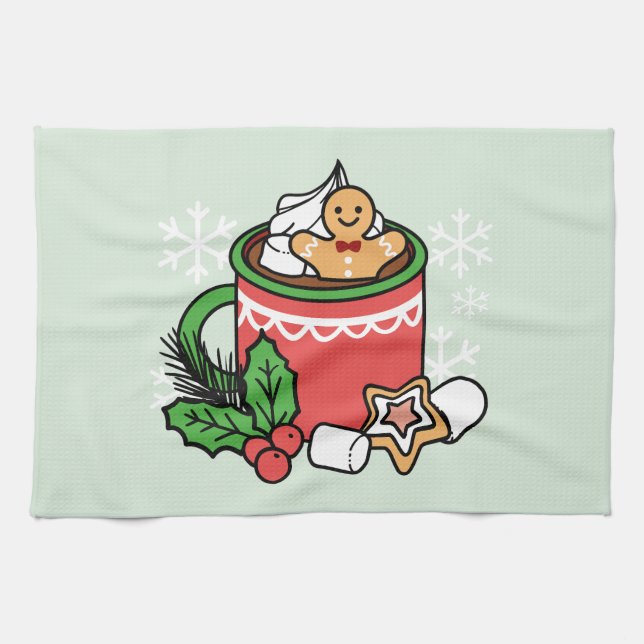 Warm Up with Snow Fall Cocoa Calls - Winter Drink Kitchen Towel (Horizontal)