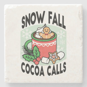 Warm Up with Snow Fall Cocoa Calls - Winter Drink Stone Coaster