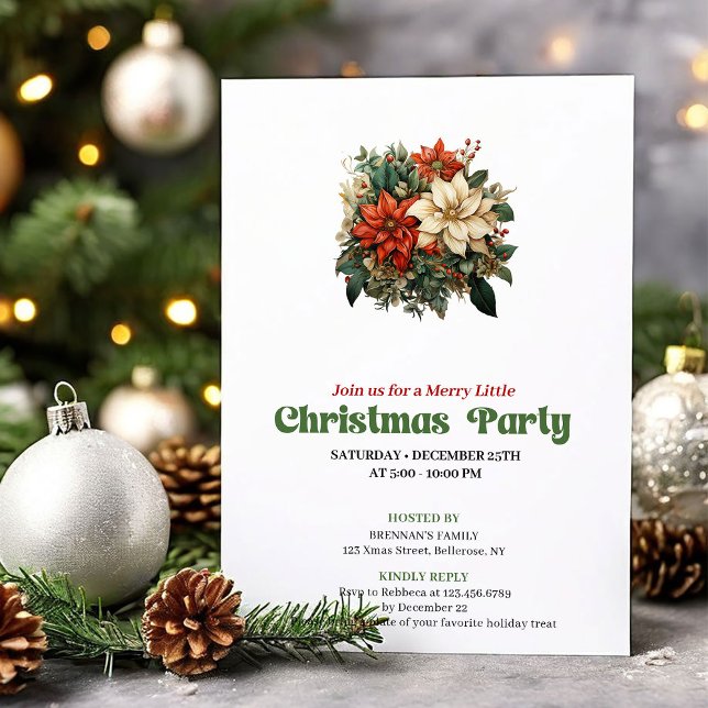 Warm vintage Christmas flowers party invitation (Warm vintage Christmas angel party invitation

)