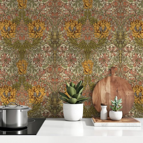 Warm Vintage Floral William Morris Honeysuckle Wallpaper