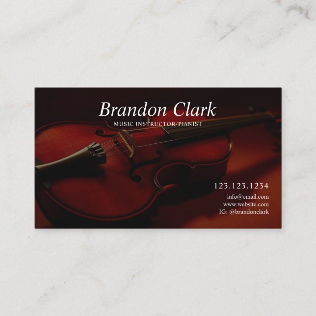 Warm Violin in Studio Light Musician Business Card (Front)