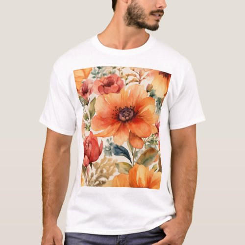 Warm Watercolor Blossoms Tee T_Shirt