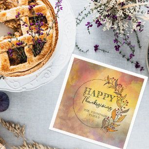  Warm Watercolor Fall Wreath Family Thanksgiving Napkins