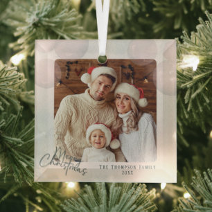 Warm watercolor holiday Christmas party invitation Glass Ornament