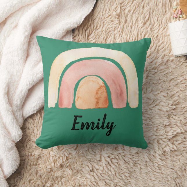 Warm Watercolor Rainbow Boho Throw Pillow (Blanket)