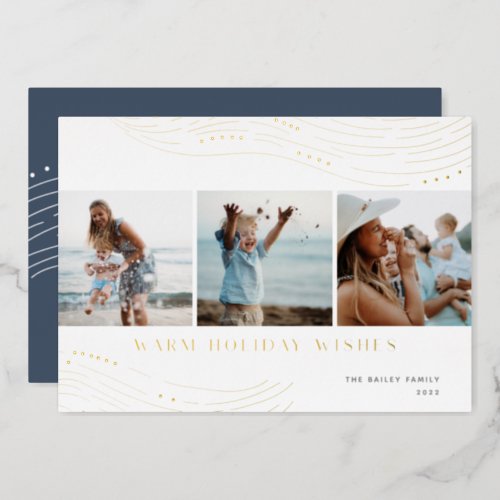 Warm Wave  3 Photo Collage Foil Holiday Card