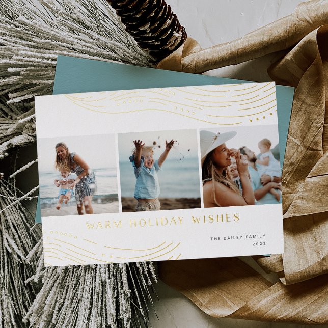 Warm Wave | 3 Photo Collage Foil Holiday Card (Creator Uploaded)