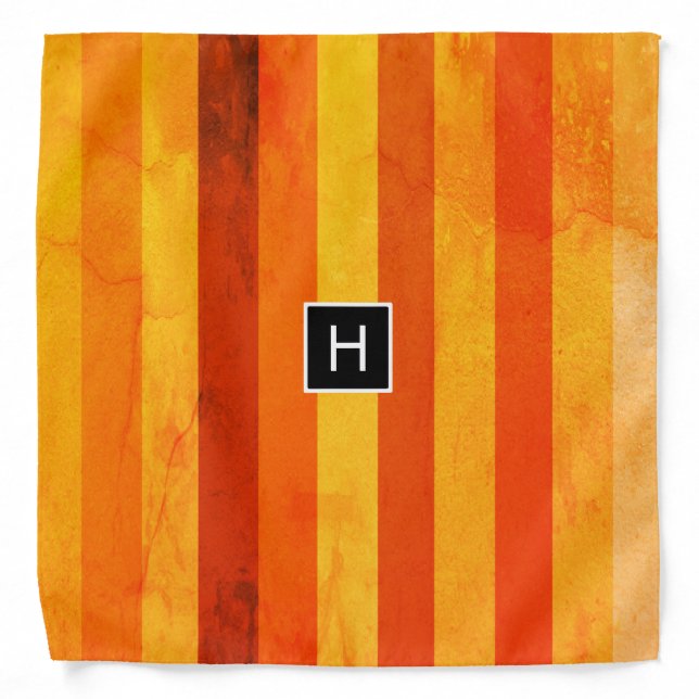 Warm Weathered Orange Red Stripes Monogram Bandana (Front)