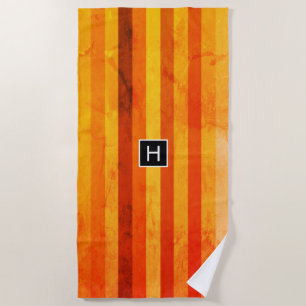 Warm Weathered Orange Red Stripes Monogram Beach Towel