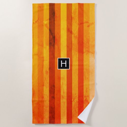 Warm Weathered Orange Red Stripes Monogram Beach Towel