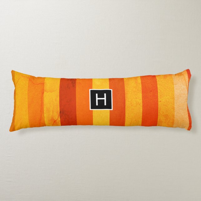 Warm Weathered Orange Red Stripes Monogram Body Pillow (Front)