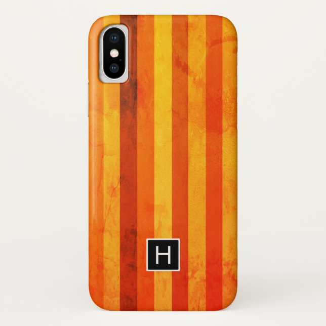 Warm Weathered Orange Red Stripes Monogram Case-Mate iPhone Case (Back)