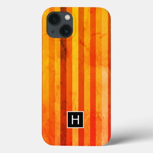 Warm Weathered Orange Red Stripes Monogram iPhone 13 Case