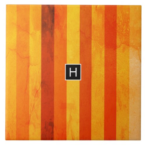 Warm Weathered Orange Red Stripes Monogram Ceramic Tile