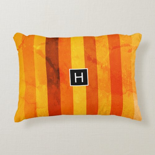 Warm Weathered Orange Red Stripes Monogram Decorative Pillow