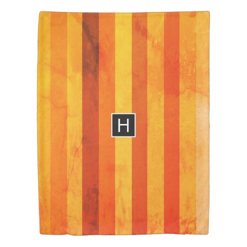 Warm Weathered Orange Red Stripes Monogram Duvet Cover