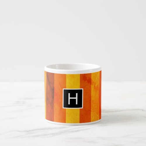 Warm Weathered Orange Red Stripes Monogram Espresso Cup