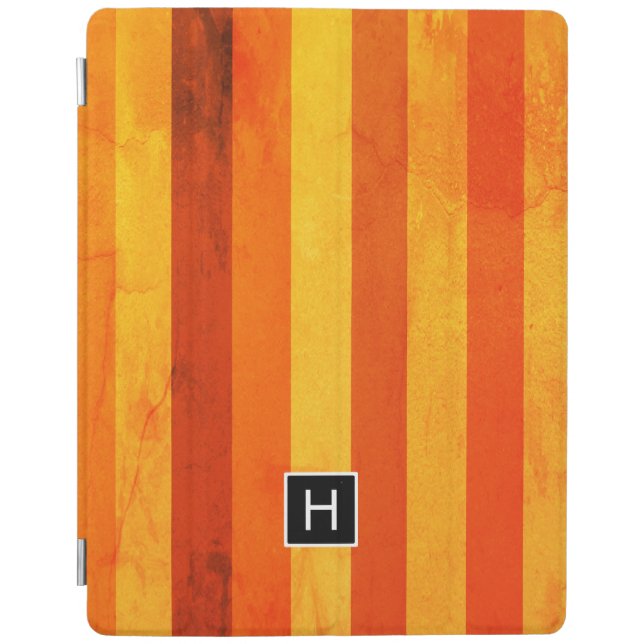 Warm Weathered Orange Red Stripes Monogram iPad Smart Cover (Front)