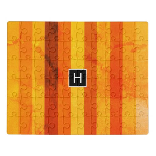 Warm Weathered Orange Red Stripes Monogram Jigsaw Puzzle