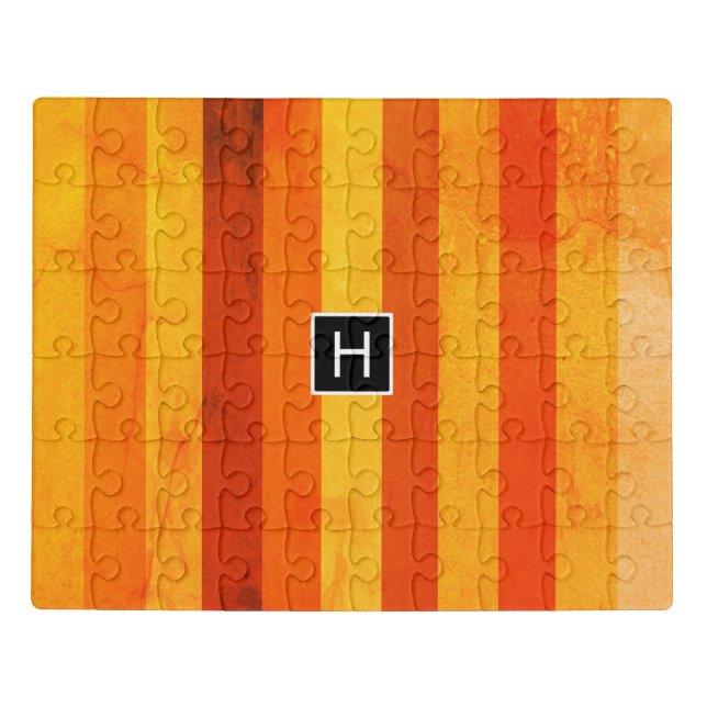Warm Weathered Orange Red Stripes Monogram Jigsaw Puzzle (Puzzle Horizontal)