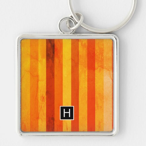 Warm Weathered Orange Red Stripes Monogram Keychain
