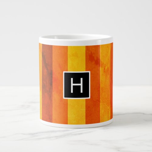 Warm Weathered Orange Red Stripes Monogram Large Coffee Mug