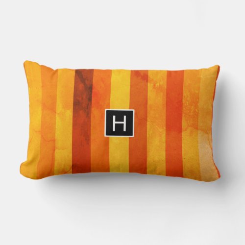 Warm Weathered Orange Red Stripes Monogram Lumbar Pillow