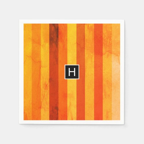 Warm Weathered Orange Red Stripes Monogram Napkins