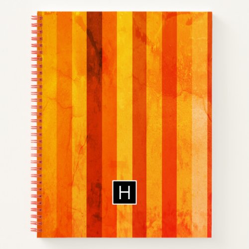 Warm Weathered Orange Red Stripes Monogram Notebook