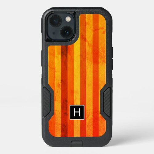 Warm Weathered Orange Red Stripes Monogram iPhone 13 Case