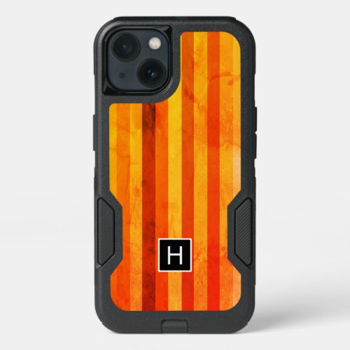 Warm Weathered Orange Red Stripes Monogram iPhone 13 Case