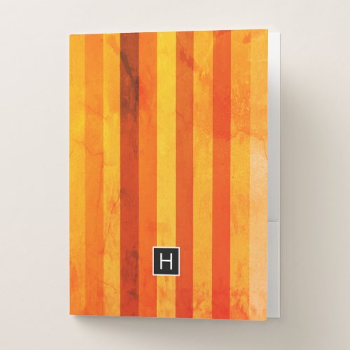 Warm Weathered Orange Red Stripes Monogram Pocket Folder