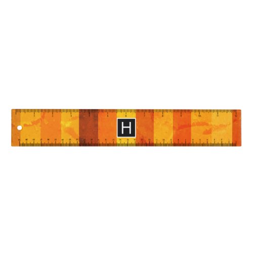 Warm Weathered Orange Red Stripes Monogram Ruler