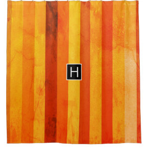 Warm Weathered Orange Red Stripes Monogram Shower Curtain