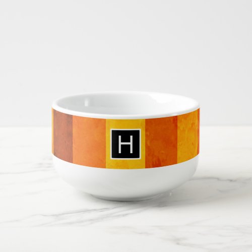 Warm Weathered Orange Red Stripes Monogram Soup Mug