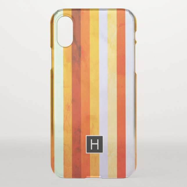Warm Weathered Orange Red Stripes Monogram Uncommon iPhone Case (Back)