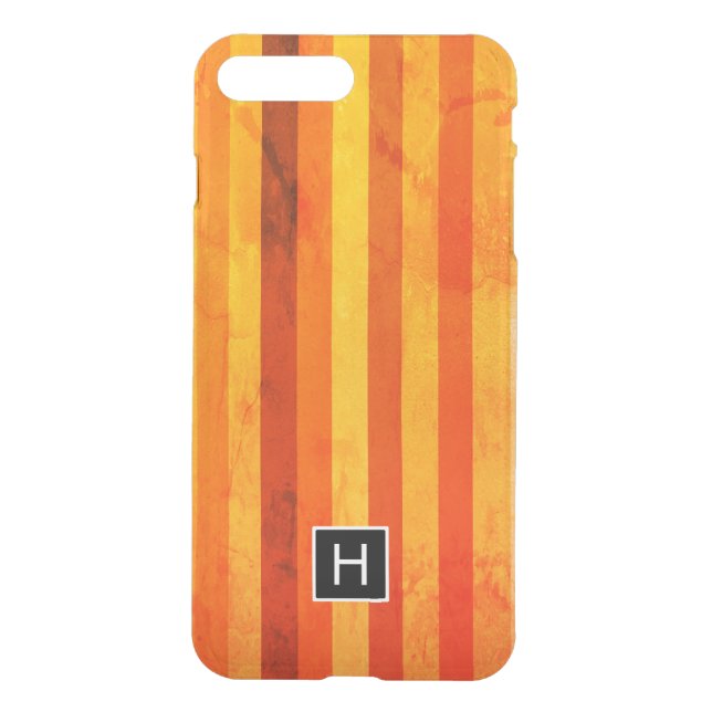 Warm Weathered Orange Red Stripes Monogram Uncommon iPhone Case (Back)