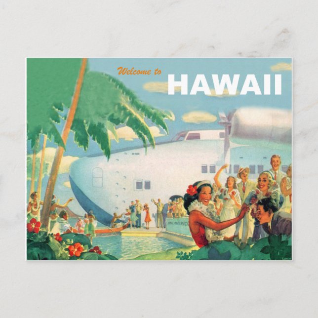 Warm welcome from Hawaii, vintage airline travel Postcard (Front)