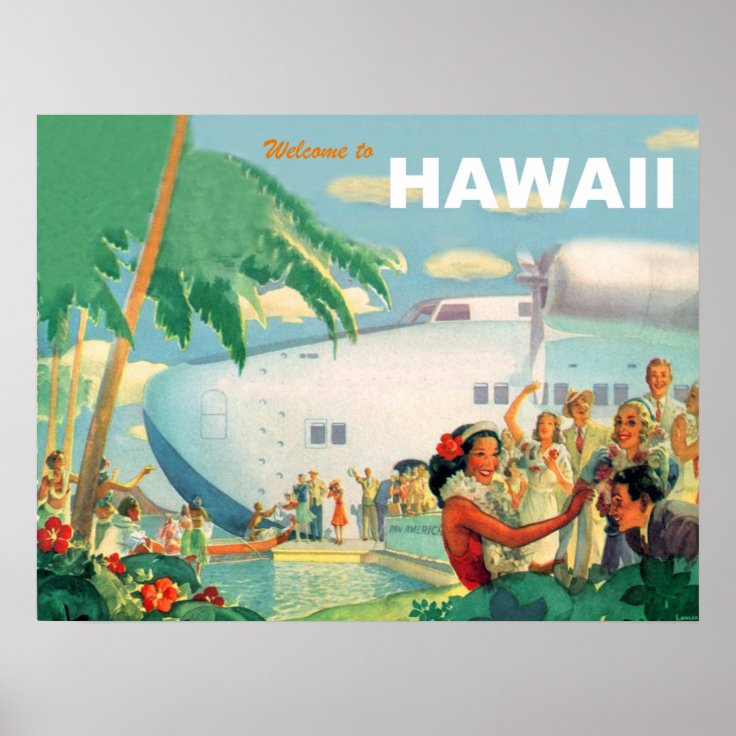 hawaii vintage airline travel poster