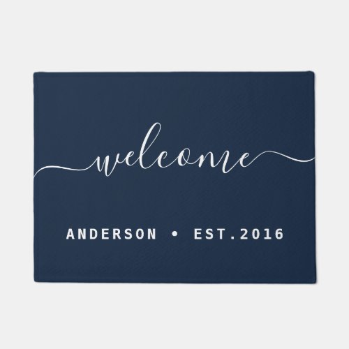 Warm Welcome  Modern Calligraphy Personalized Doormat