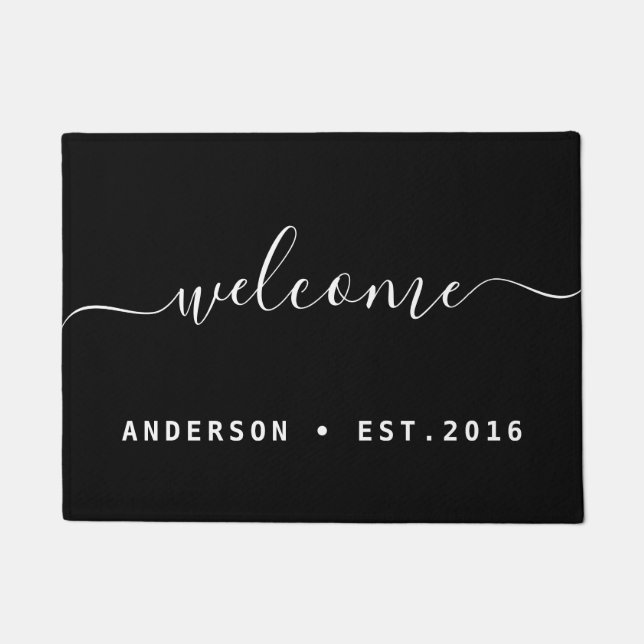 Warm Welcome | Modern Calligraphy Personalized Doormat (Front)
