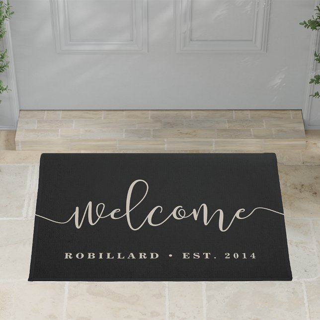 Warm Welcome | Modern Calligraphy Personalized Doormat (Creator Uploaded)
